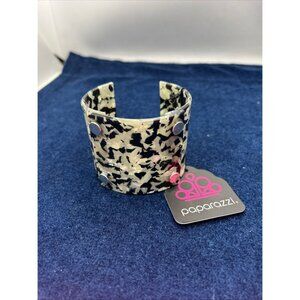 Black & White Tortoiseshell Cuff Bracelet By Paparazzi With Rivet Accents